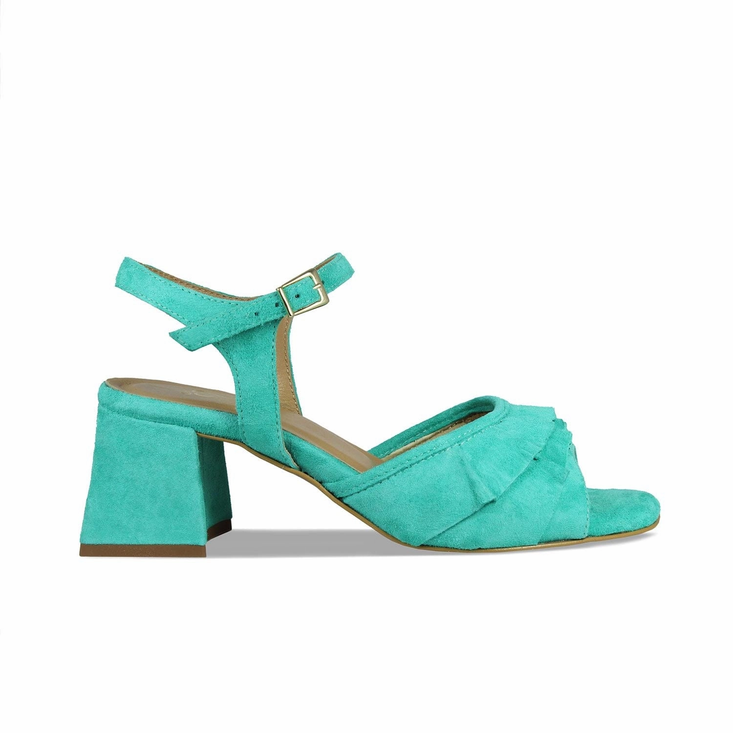Sadie: Turquoise Suede Low Heel Chic Vacation Sandals