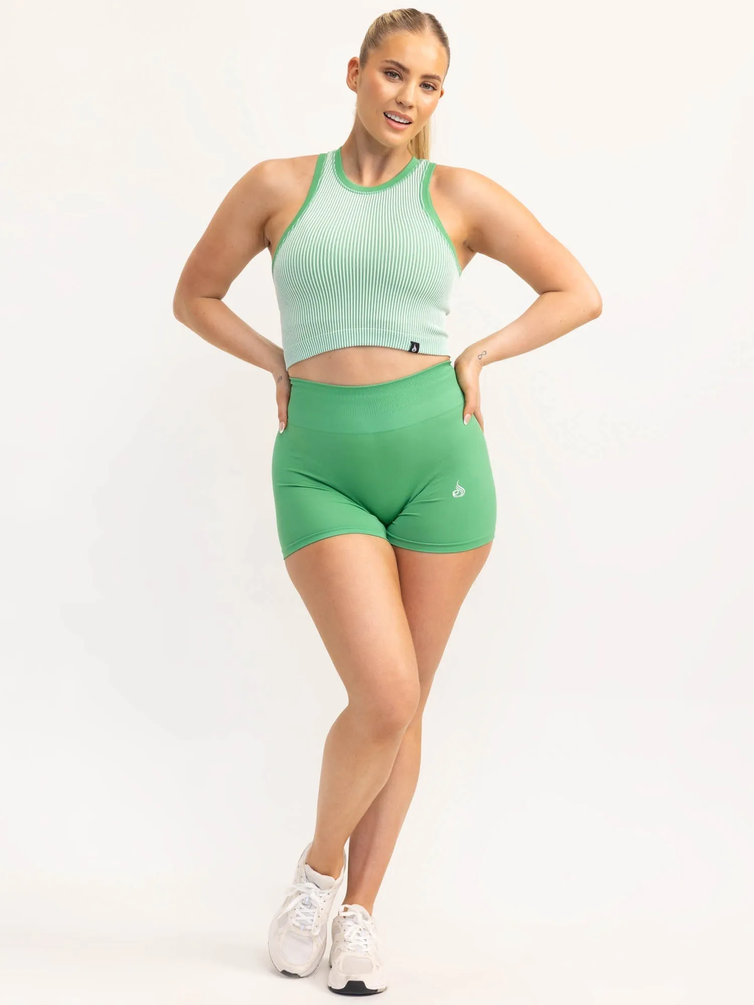 MinimalistSilhouette Full Coverage Fit Lift 2.0 Rib Seamless Tank - Apple Green/White