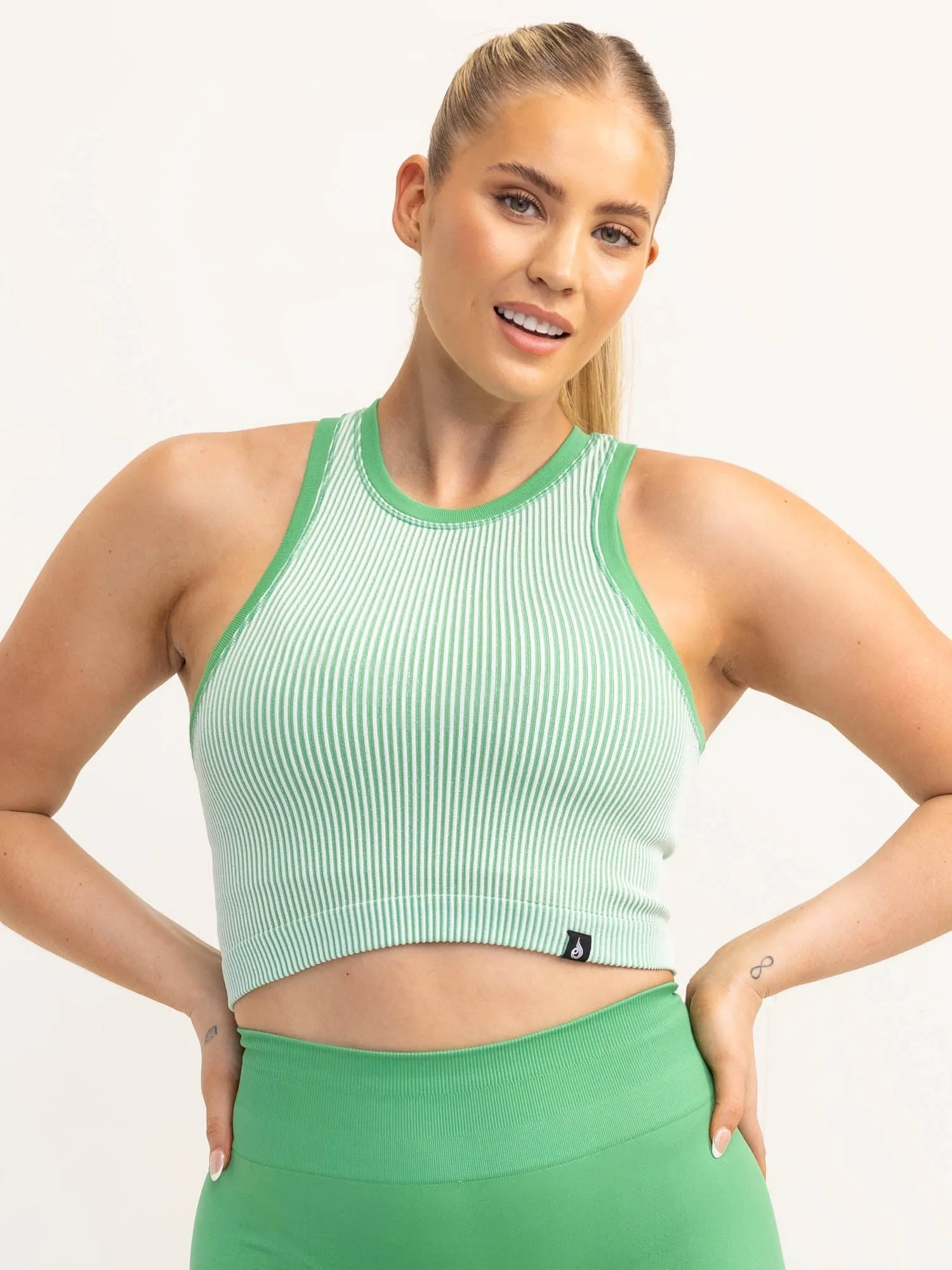 Lift 2.0 Rib Seamless Tank - Apple Green/White Garment Washed Finish