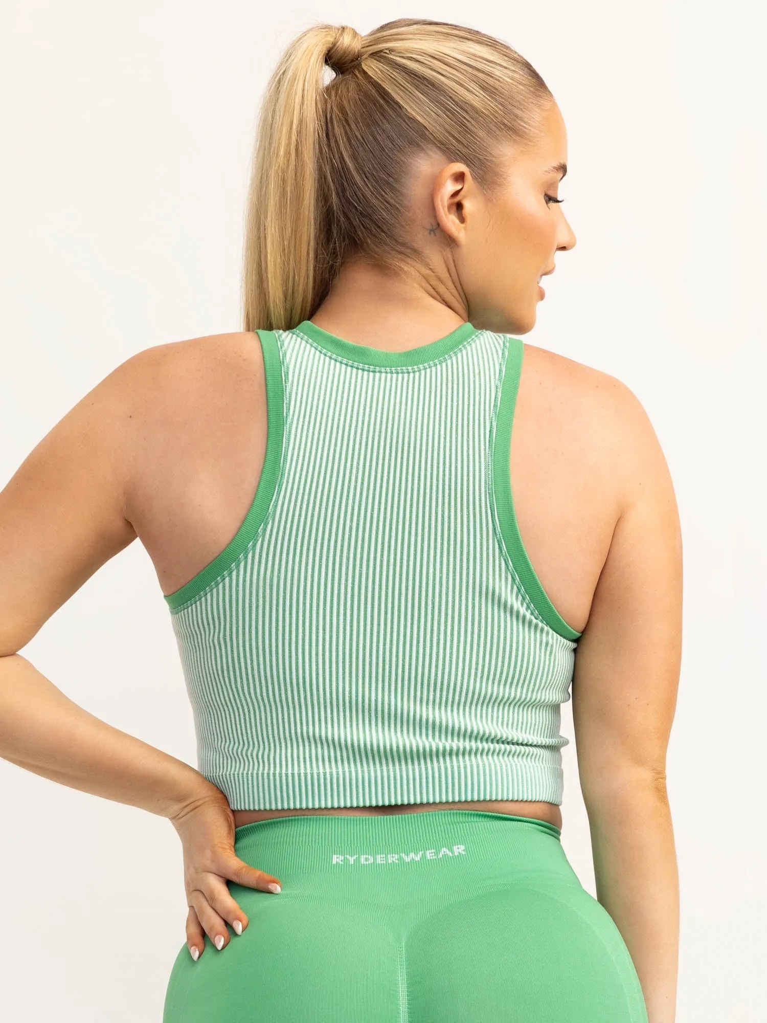 Lift 2.0 Rib Seamless Tank - Apple Green/White Contrast Stitch Detail
