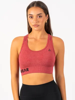 Seamless Staples Sports Bra - Cherry Red Marl Soft Closure Flex Foam Inserts
