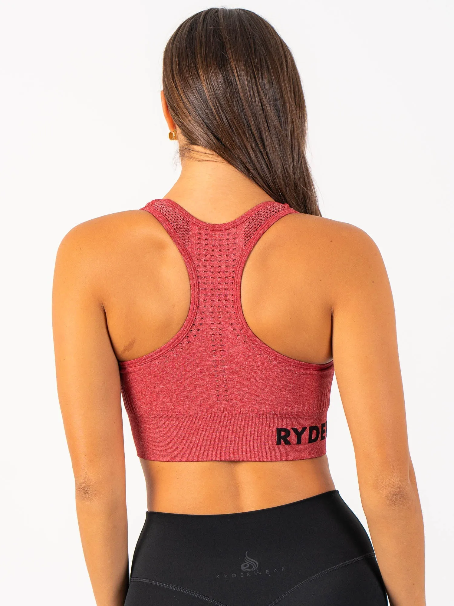 Sweat Wicking Liner Seamless Staples Sports Bra - Cherry Red Marl