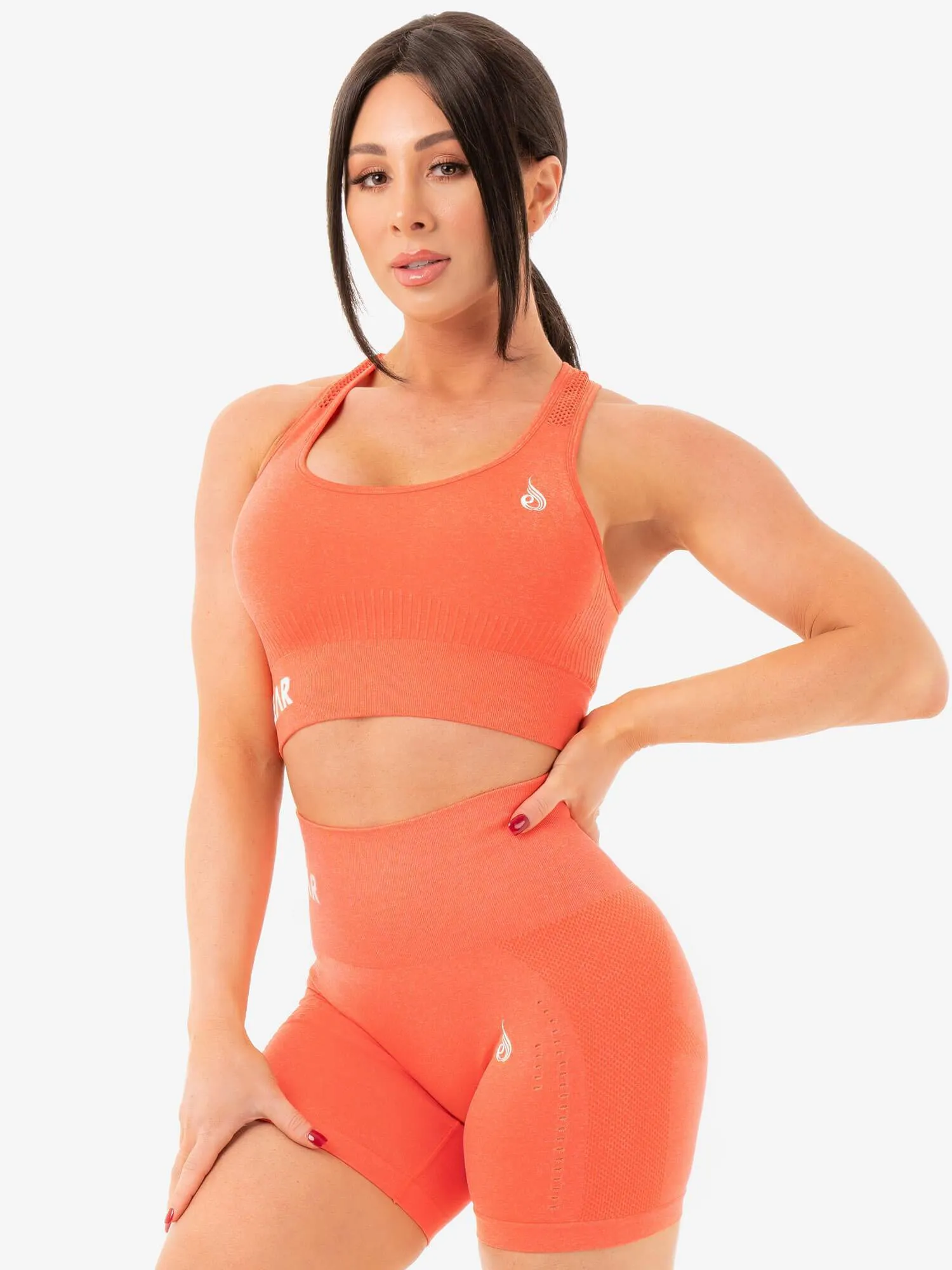 Reinforced Stitching Cropped fit Seamless Staples Sports Bra - Orange Marl