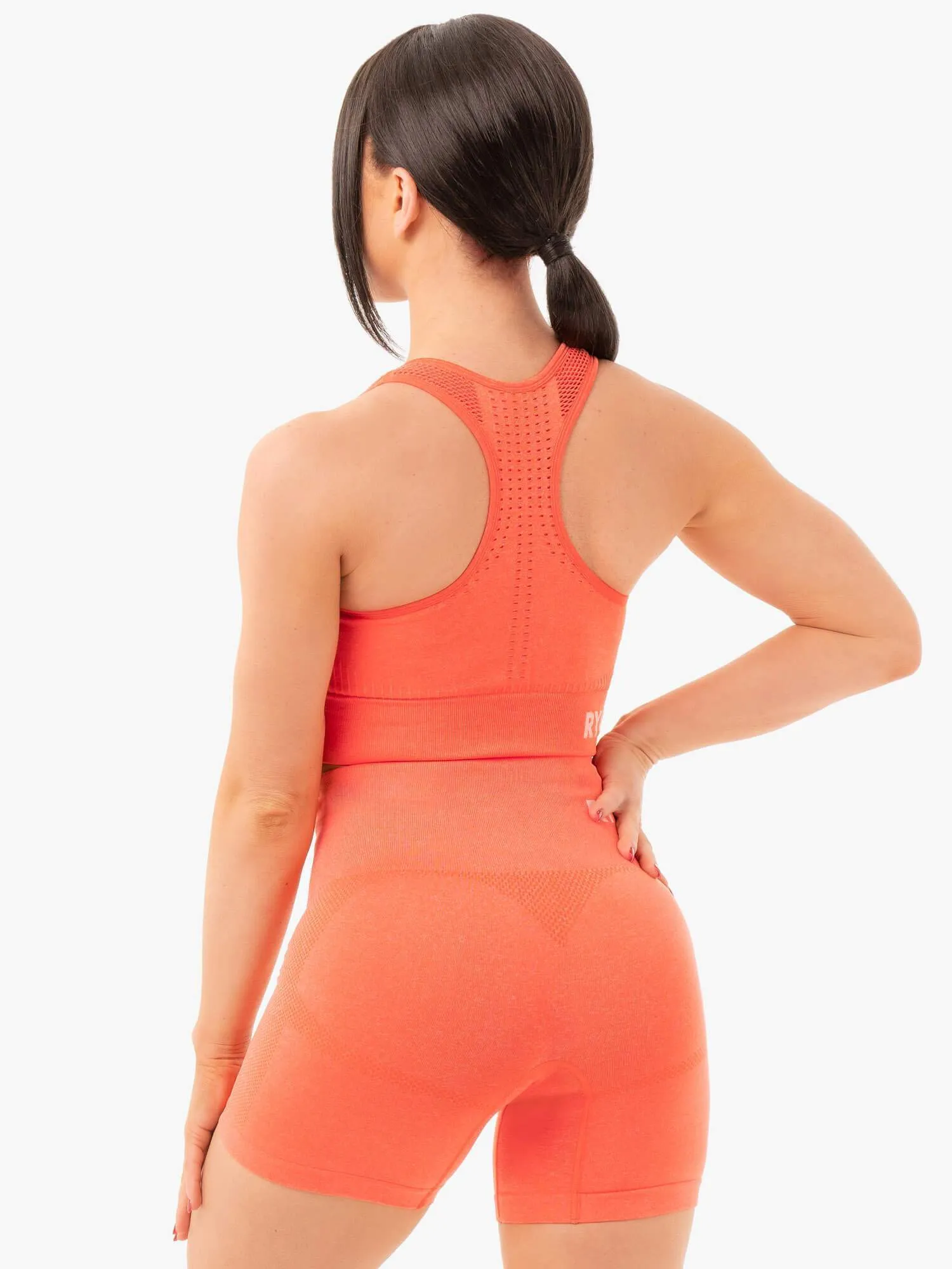 Seamless Staples Sports Bra - Orange Marl Wide straps seams