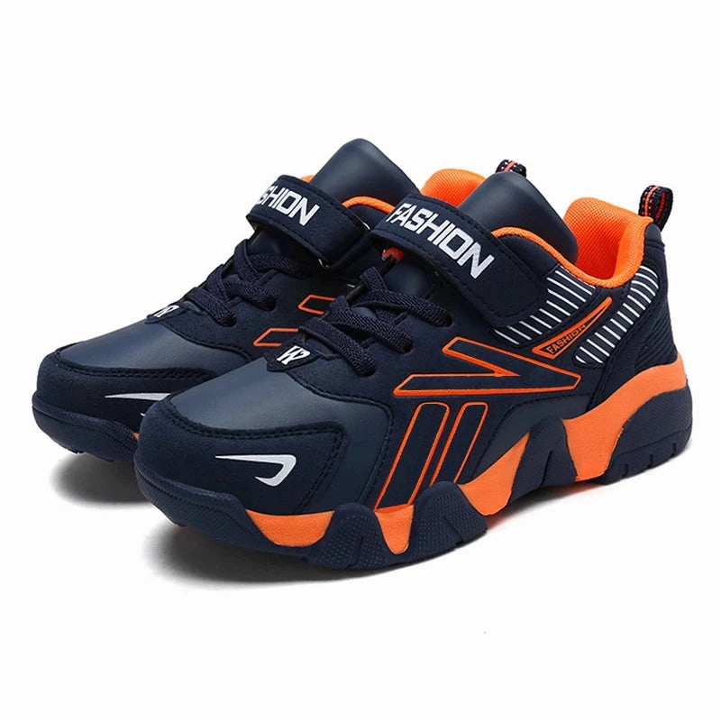 Kids Fashion Sneakers Boys Tennis Shoes Comfortable Leather Running Shoes Lightweight Outdoor Children's Sports Walking Shoes Practical Slip On Style