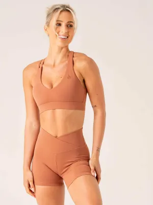 Momentum V-Neck Sports Bra - Clay Seamless Look nylon