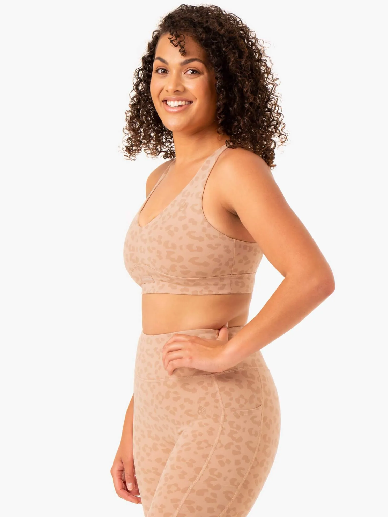 Amateur athletes Ultra V-Neck Sports Bra - Tan Leopard