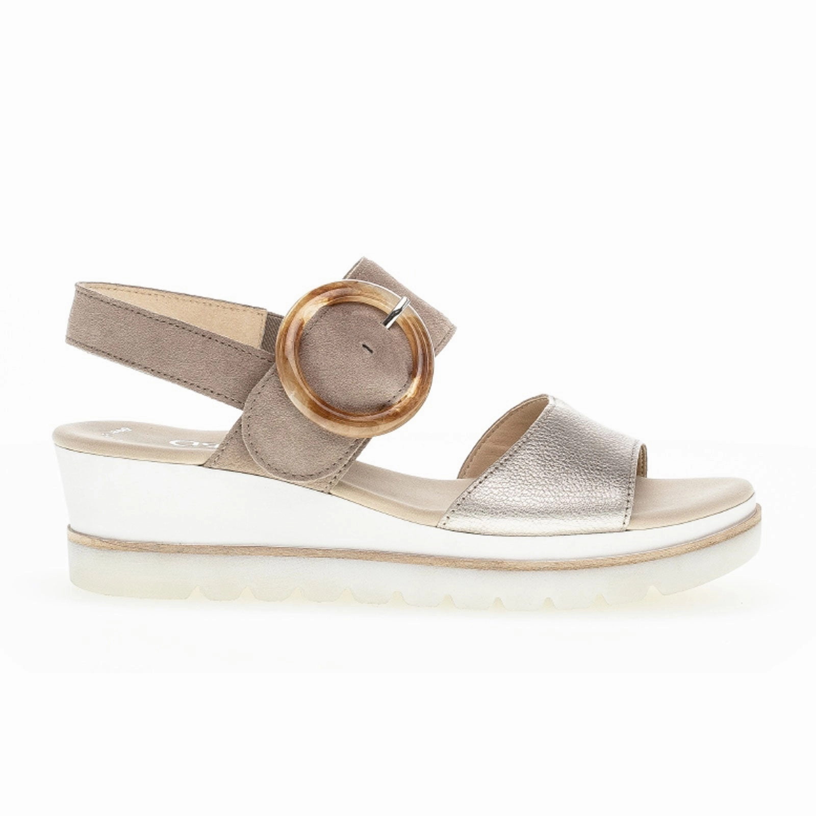 Relaxed Style Gabor 645 Platform Wedge Sandal (Women) - Metallic/Beige Leather