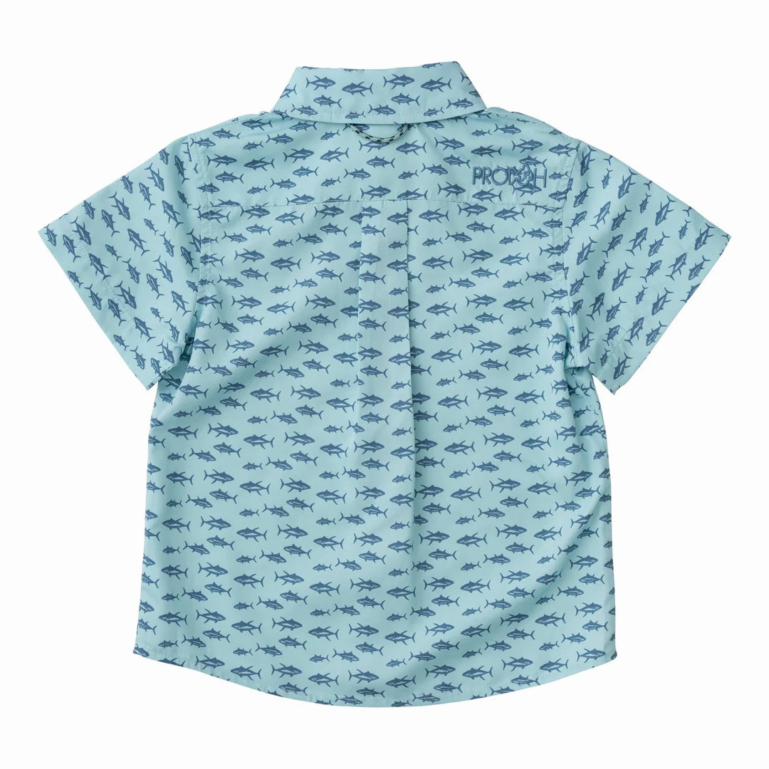 Short Sleeve Fishing Shirt - Aqua Tuna Print Relaxed - Fit