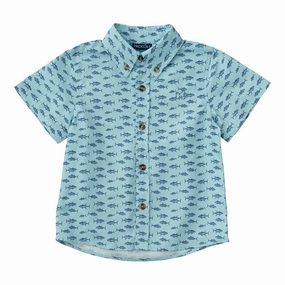 Short Sleeve Fishing Shirt - Aqua Tuna Print anti - static Embroidered
