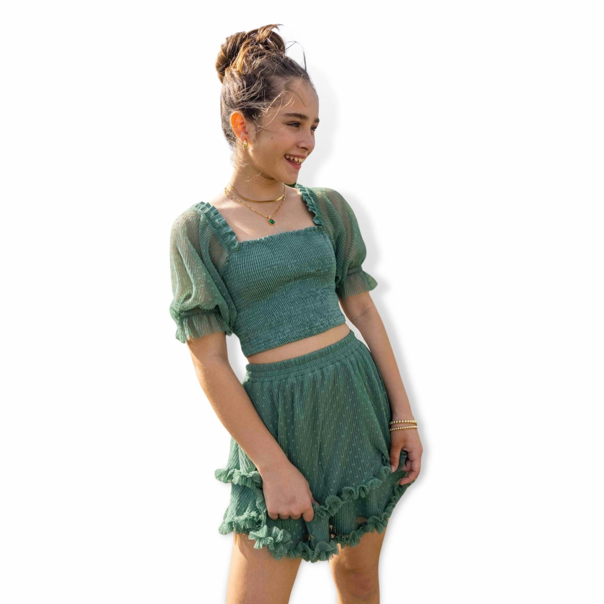 Dani Skirt Set - Eucalyptus Girls' fashion pieces stain - resistant