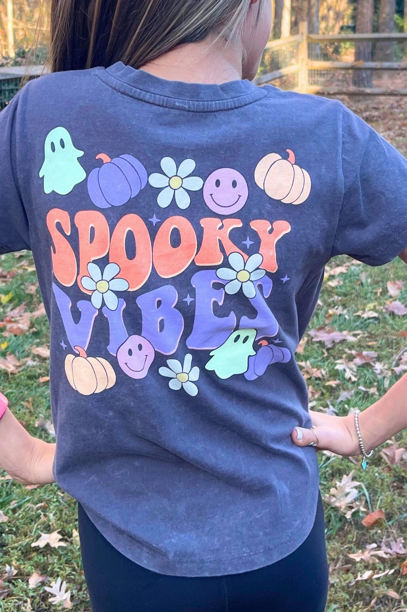Polyester blended kids' apparel Spooky Vibe Glow in the Dark Pocket Tee