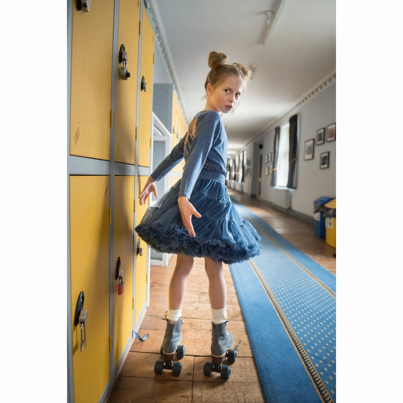 color - fast Casual Angel's Face Girls Long Sleeve Slouch Wings Sequin Top - Denim Blue