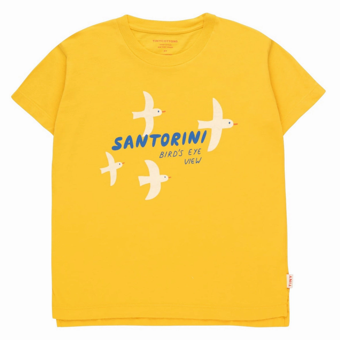 Matte finish kids' clothes Lightweight kids' outfits TINYCOTTONS Kids SANTORINI BIRDS TEE in Yellow/Light Cream