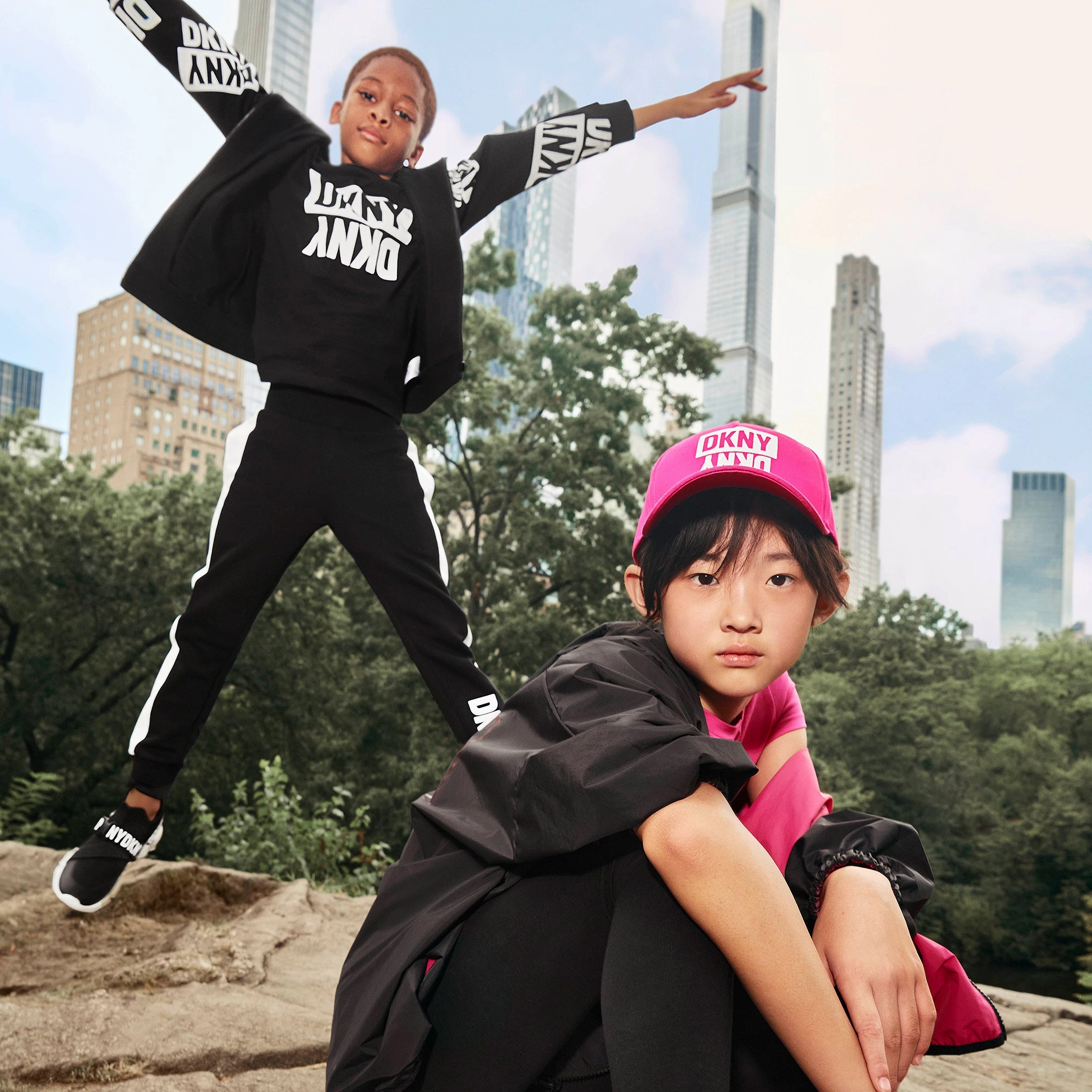 DKNY Kids Logo-Print Track Joggers Pants in Jet Black Matte finish kids' clothes Safari wear for children