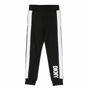 DKNY Kids Logo-Print Track Joggers Pants in Jet Black nylon Unlined