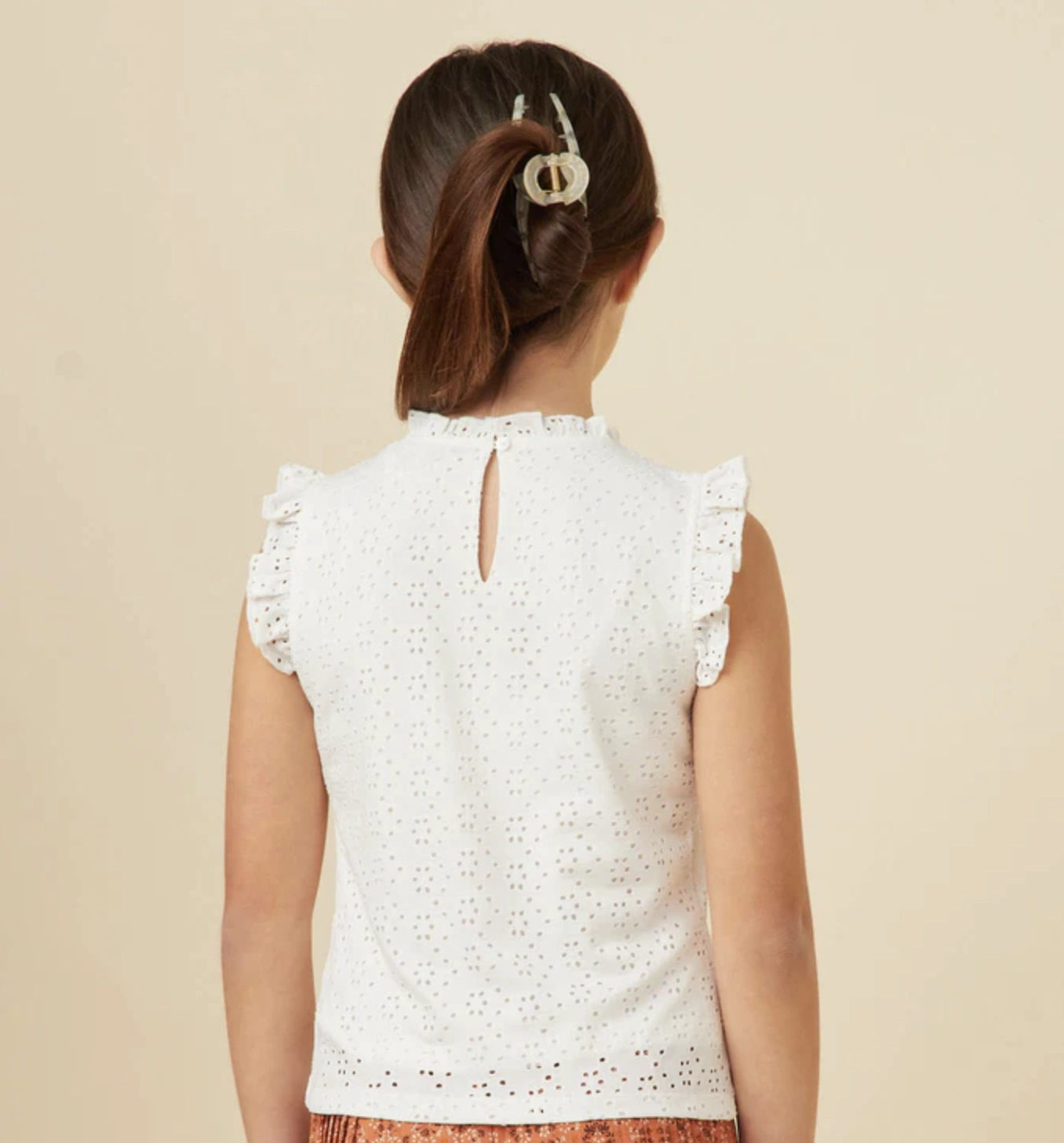 Knit Eyelet Ruffle Detail Tank High school kids' wear