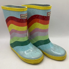 Footwear Protection Fashion High Heels for Women Size 11: Hunter Blue/Rainbow Shimmery Rain Boots