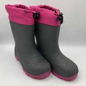 Size 13: Kamik Grey/Pink Toggle Strap Insulated Rain Boots Comfortable lining All Day Support