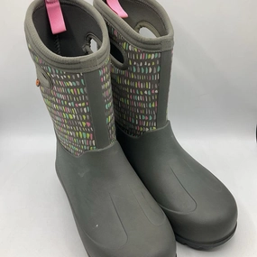 Size 5Y: Bogs Grey/Colorful Dotted Insulated Rain Boots Fall Heels