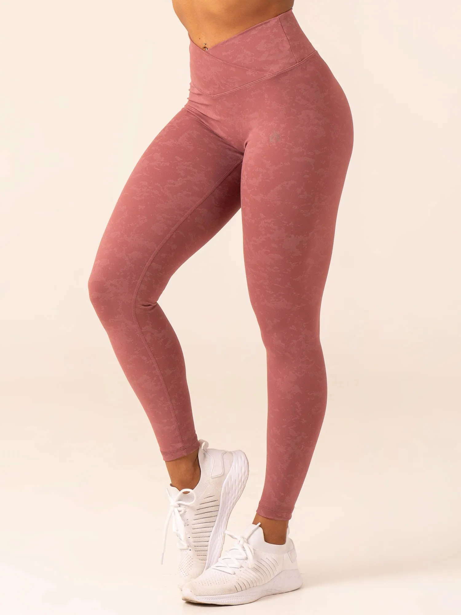 Breathable activewear Tagless Labeling NKD Stonewash Crossover Scrunch Leggings - Boysenberry Stonewash