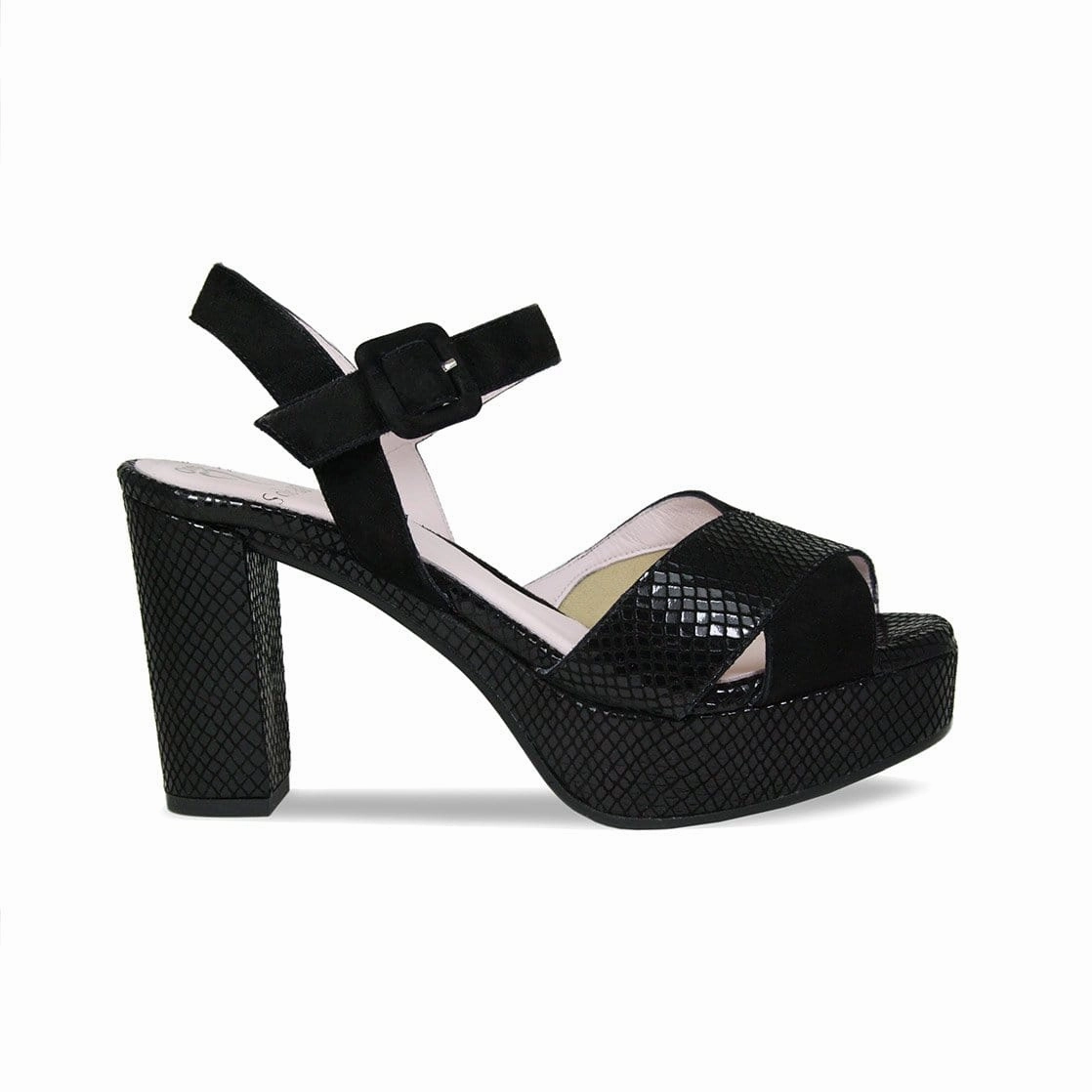 Ruby: Black Suede & Snake Print Leather All-day outdoor comfort