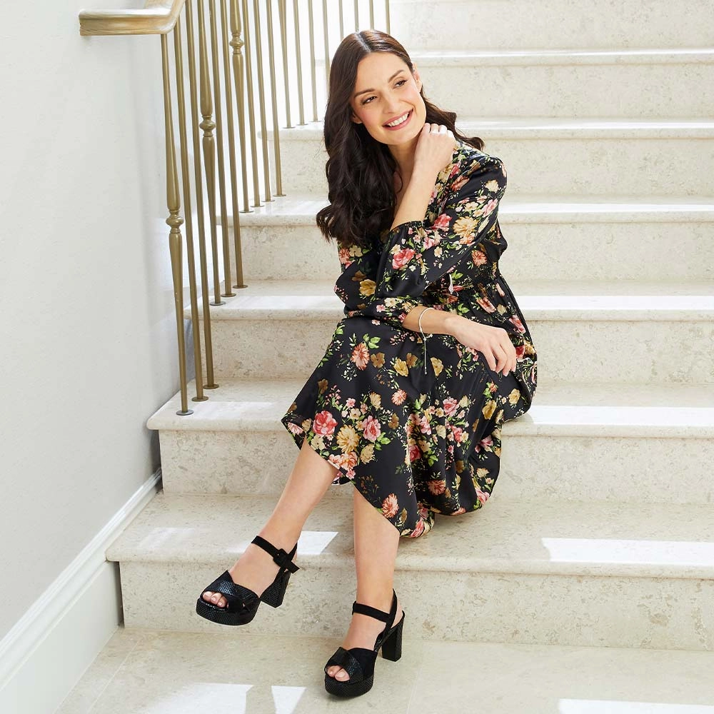 Ergonomic Design Ruby: Black Suede & Snake Print Leather