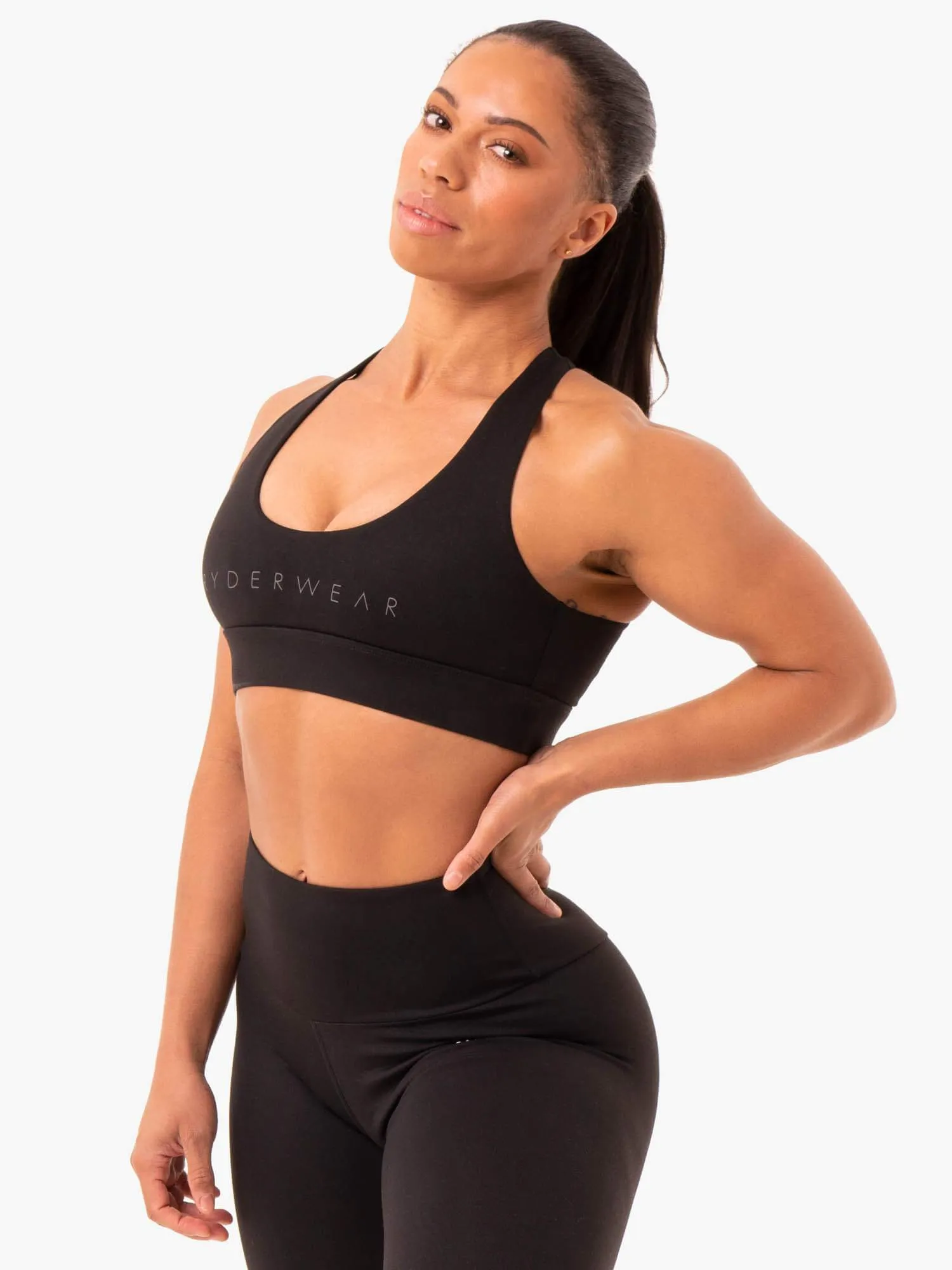 Staples Cross Over Sports Bra - Black Soft Touch Flexible Underwire