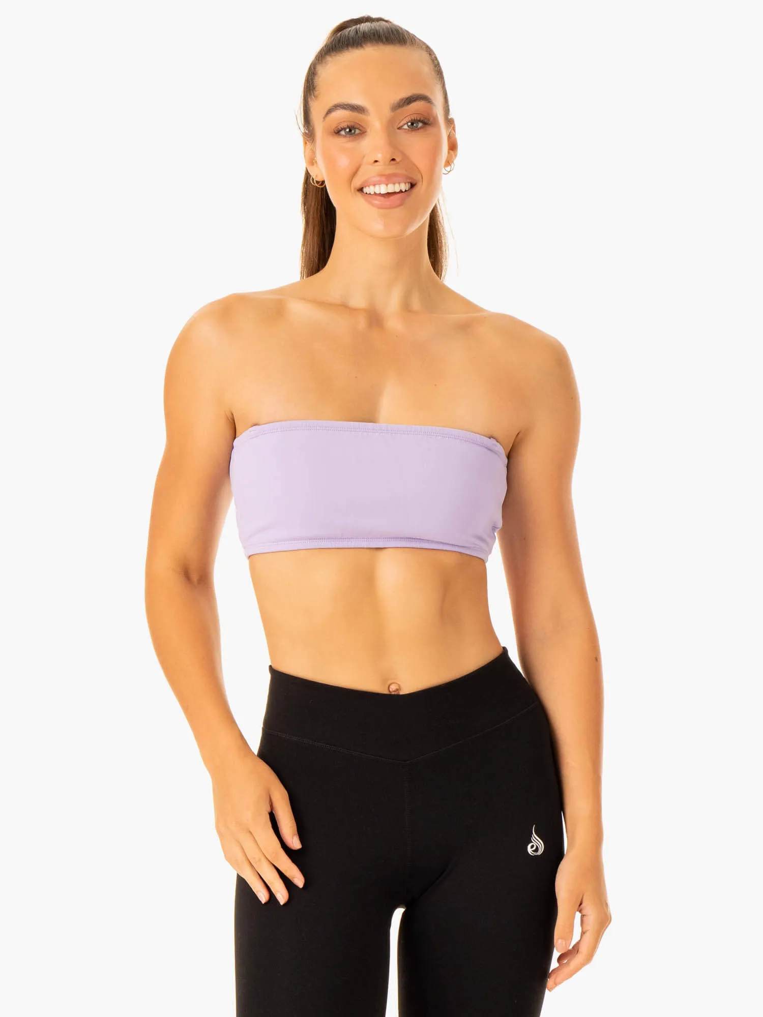 Ribbed cuffs seams Tasseled edges Convertible Bandeau Sports Bra - Lavender