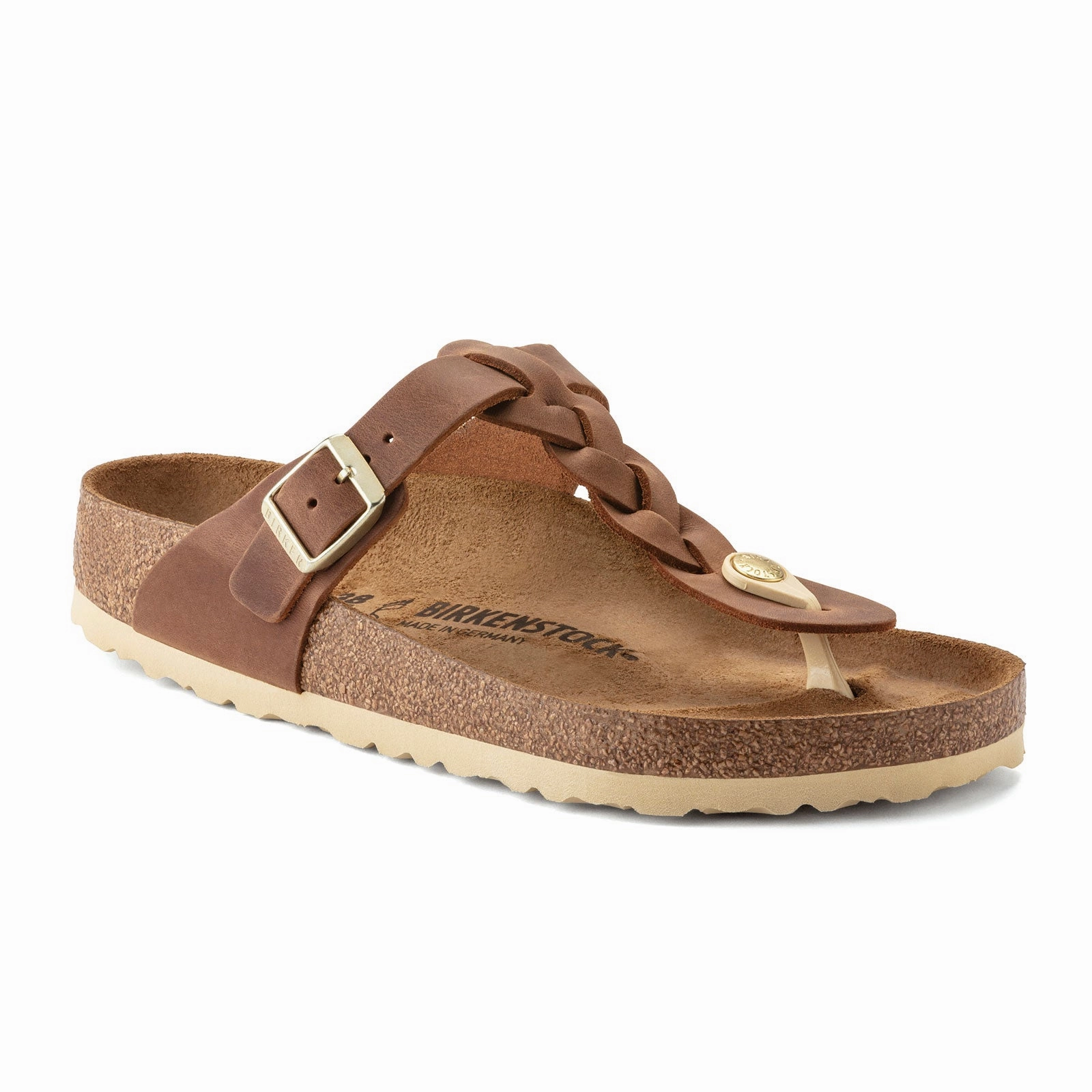Reinforced Stress Points Birkenstock Gizeh Braid Sandal (Women) - Cognac Oiled Leather