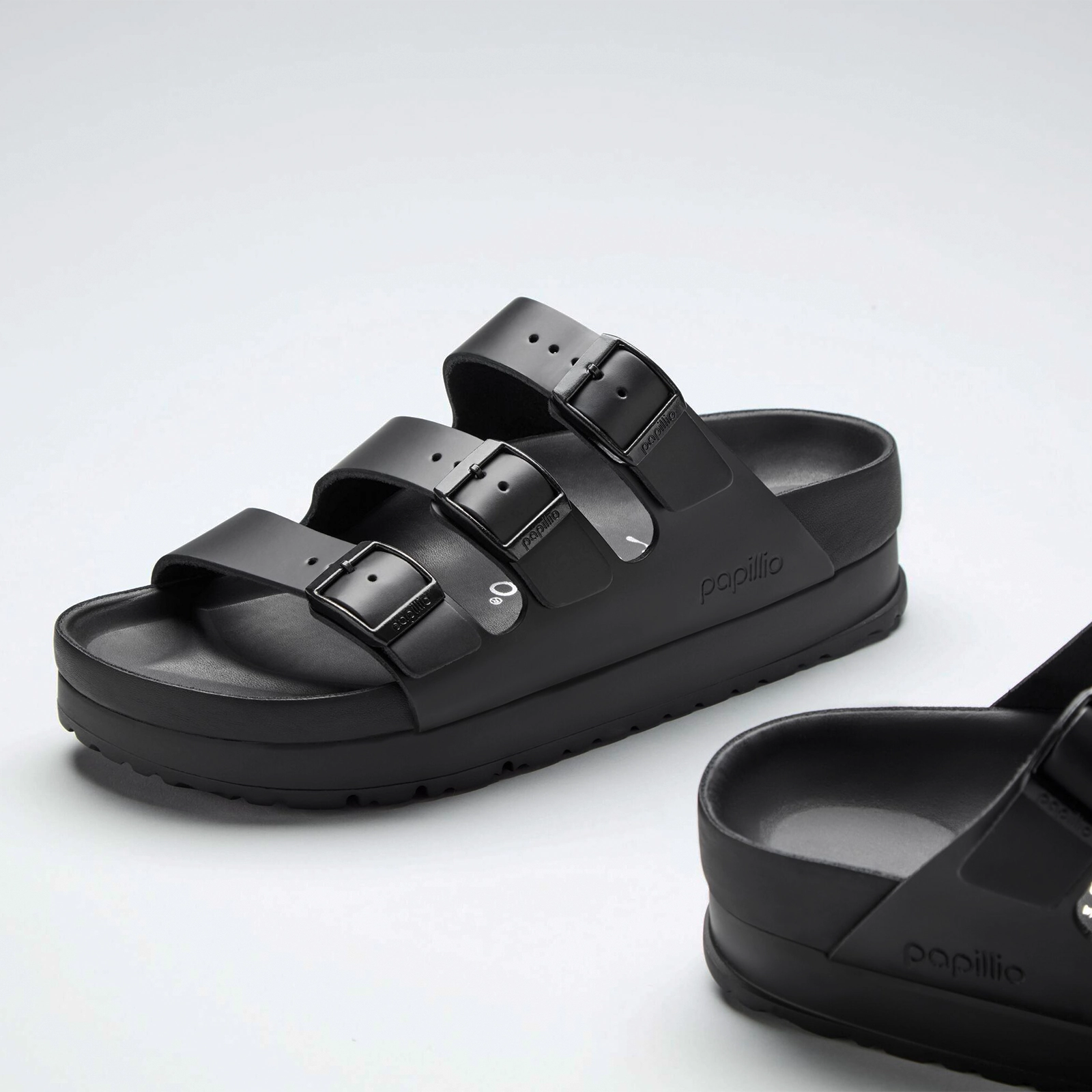 Soft Leather Customizable Fit Birkenstock Florida III Exquisite Platform Slide Sandal (Women) - Black Leather