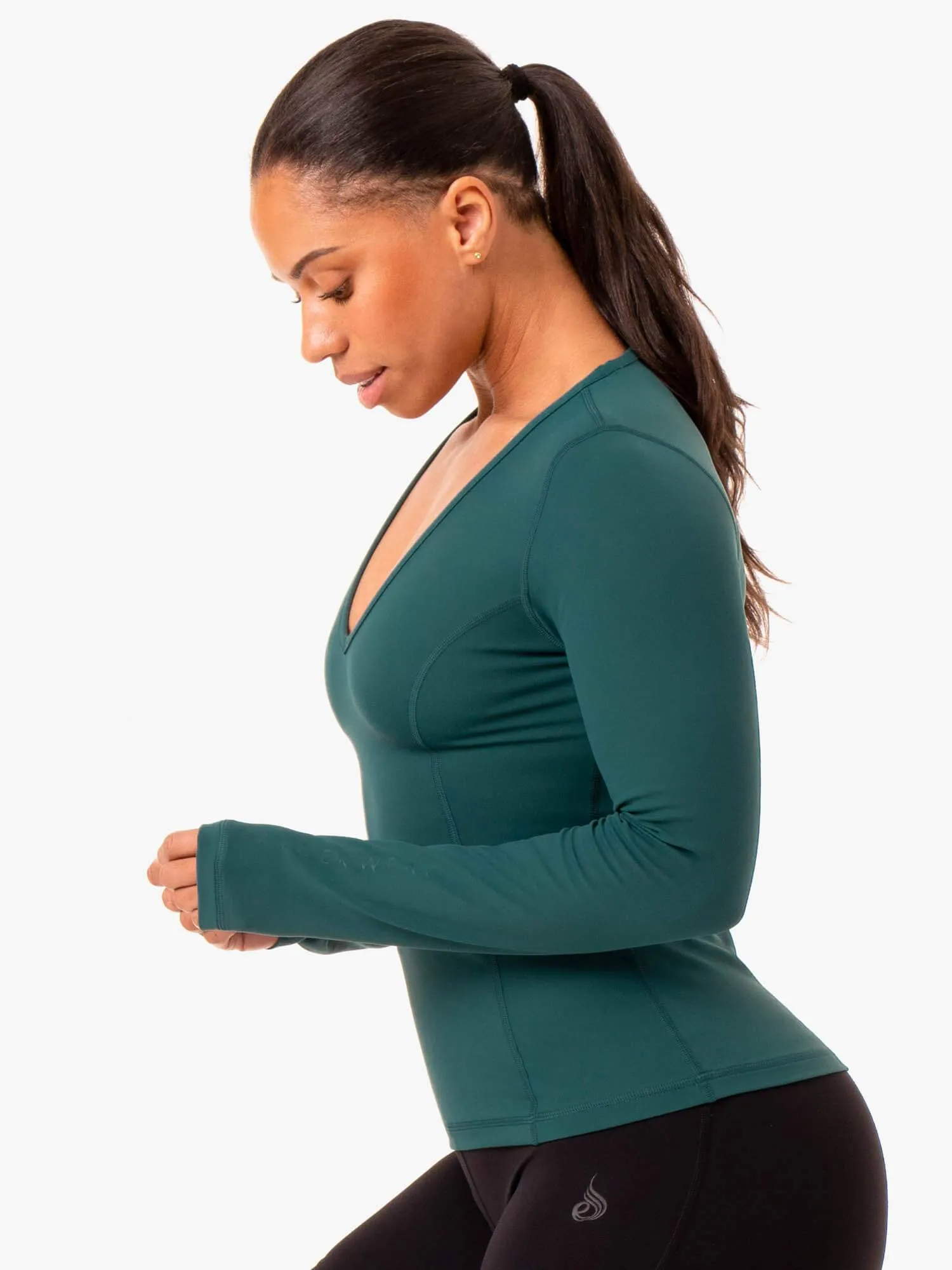 NKD Align Long Sleeve Training Top - Teal Natural Fiber Blend LoopwheelFabric