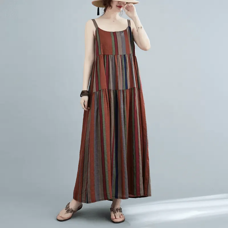 Babakud Women Summer Sleeveless Cotton-Linen A-Line Dress Pure Look