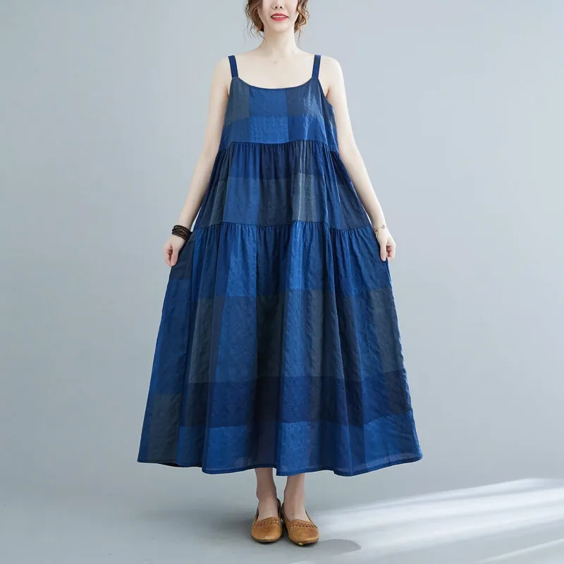 Casual and Comfy Shimmer-Finish Babakud Women Summer Sleeveless Cotton-Linen A-Line Dress