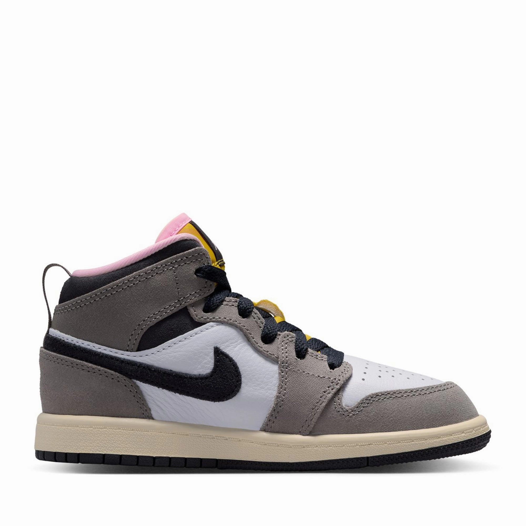 Timeless Cushioning Safe Path Jordan 1 Mid SE (PS) - White/Oil Grey
