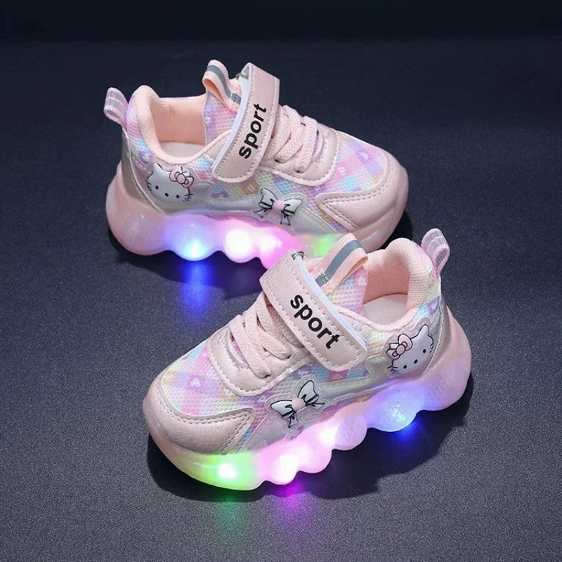 Cute Hello Kitty Casual Shoes for Baby Girl Children Led Light Sneakers Kids Shoes Toddler Walking Shoes Kids Anti-slip Shoes partygoers