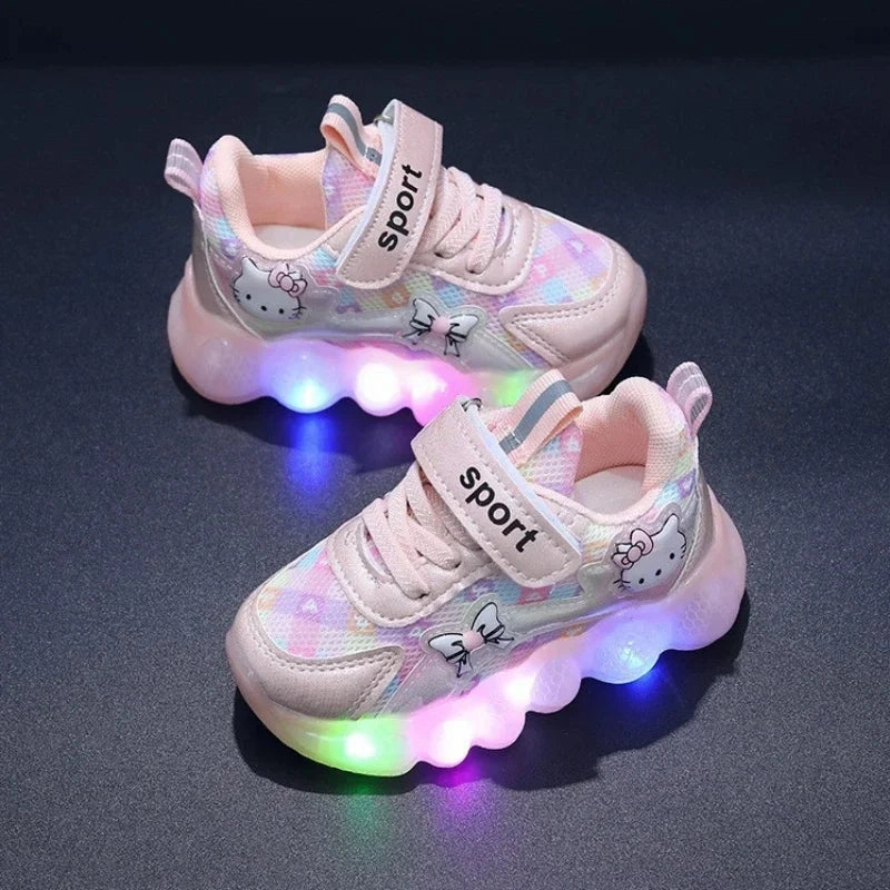 Cute Hello Kitty Casual Shoes for Baby Girl Children Led Light Sneakers Kids Shoes Toddler Walking Shoes Kids Anti-slip Shoes bodybuilders' stability Flexible Construction