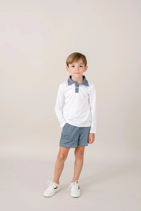 Parker Polo Long Sleeve - Pure Coconut, Nantucket Navy Minigingham Durable kids' clothing
