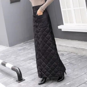 Thickened Warmth Quilted Button Down Pencil Skirts Durable Stitching