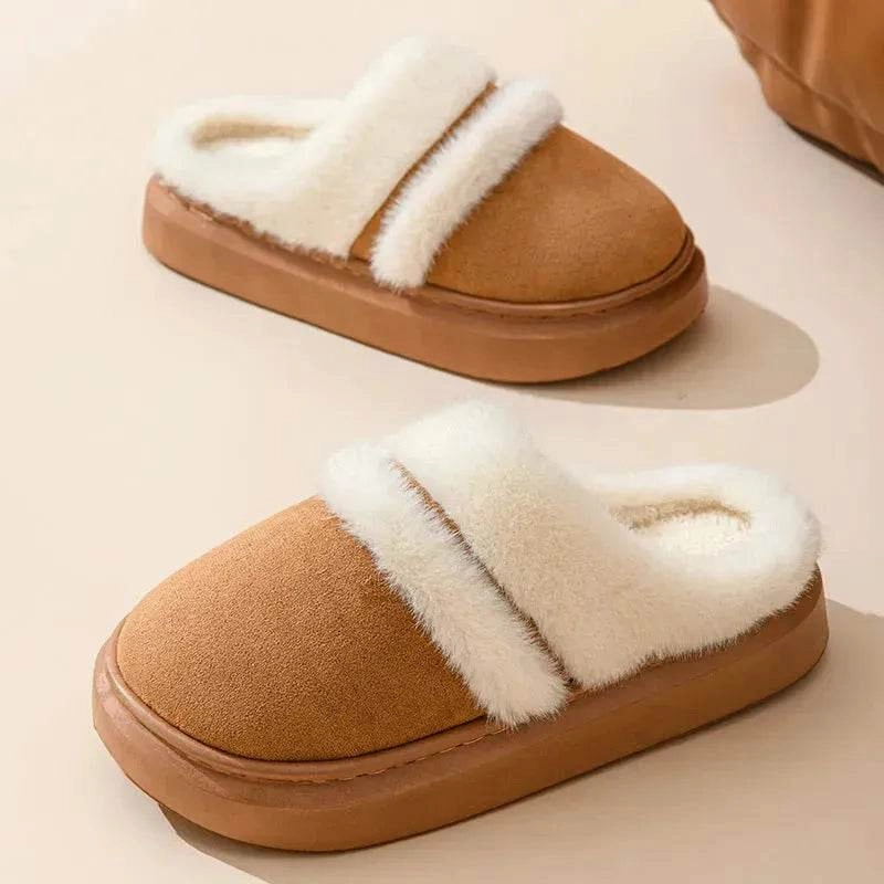 Fashion Warm Cotton Slippers For Women Leisure Thick Bottom Non-slip Plus-velvet House Shoes Winter Bedroom Floor Suede Slipper Cold Walk Boots Snow Expedition