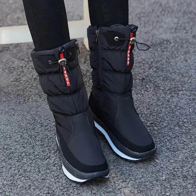 Winter boots New Plus Velvet Thick Cotton Shoes Thermal Middle Tube Waterproof Non-slip Boots Snow Terrain Grip