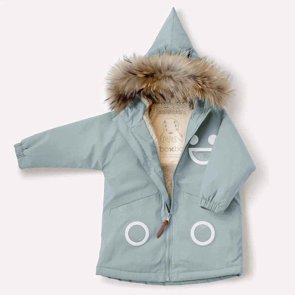 BOXBO Kids Mid-Length Waterproof & Snowproof Winter Coat - Misty Ice Blue Travel wear for children Indoor