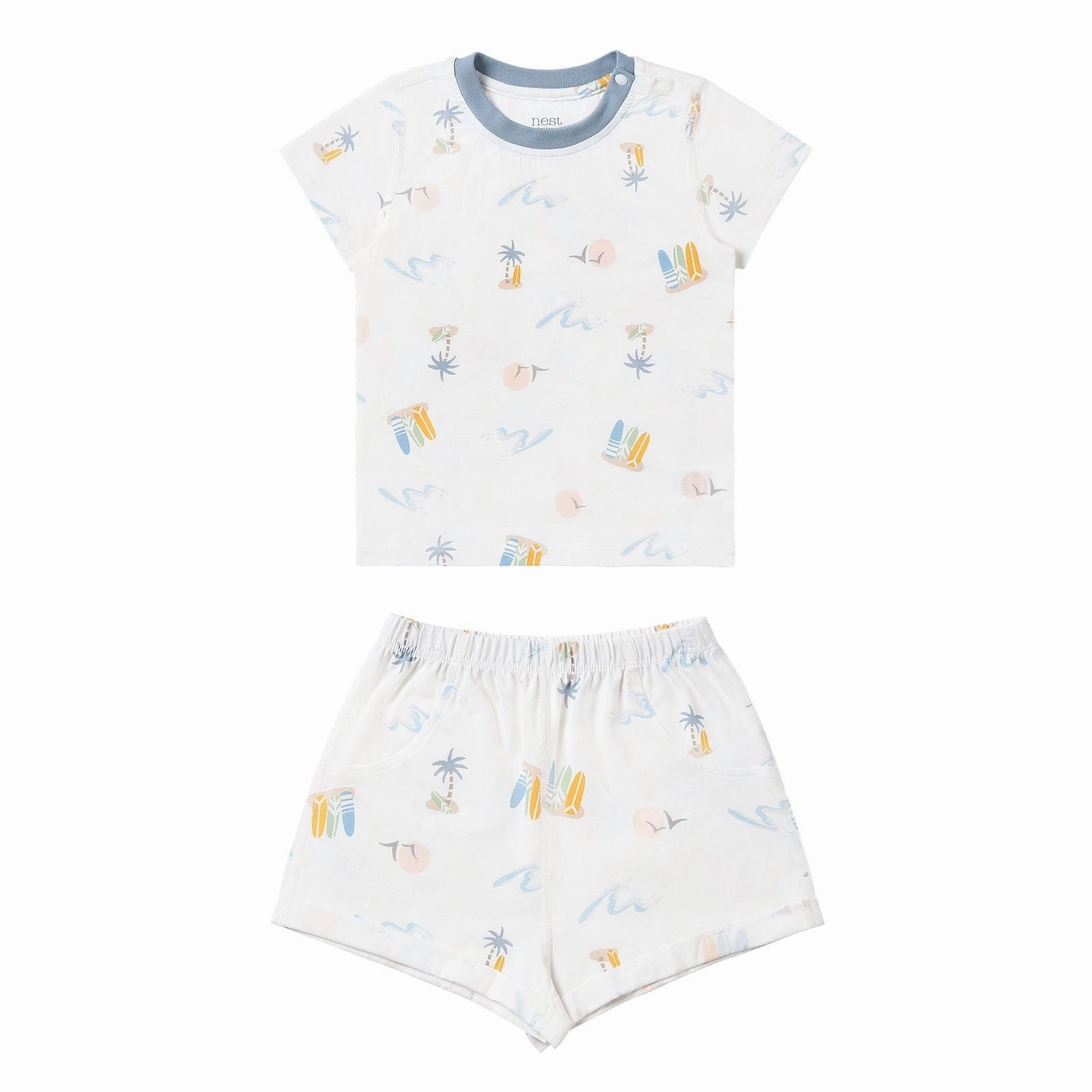 Nest Designs Kids/Baby Short Sleeve Two-Piece PJ Set (Bamboo Jersey) - Pastel Waves anti - static