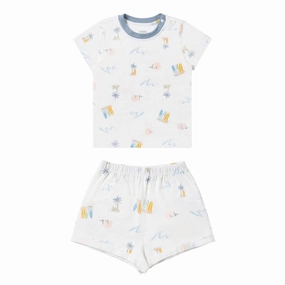 Shiny outfits for children insulated Nest Designs Kids/Baby Short Sleeve Two-Piece PJ Set (Bamboo Jersey) - Pastel Waves