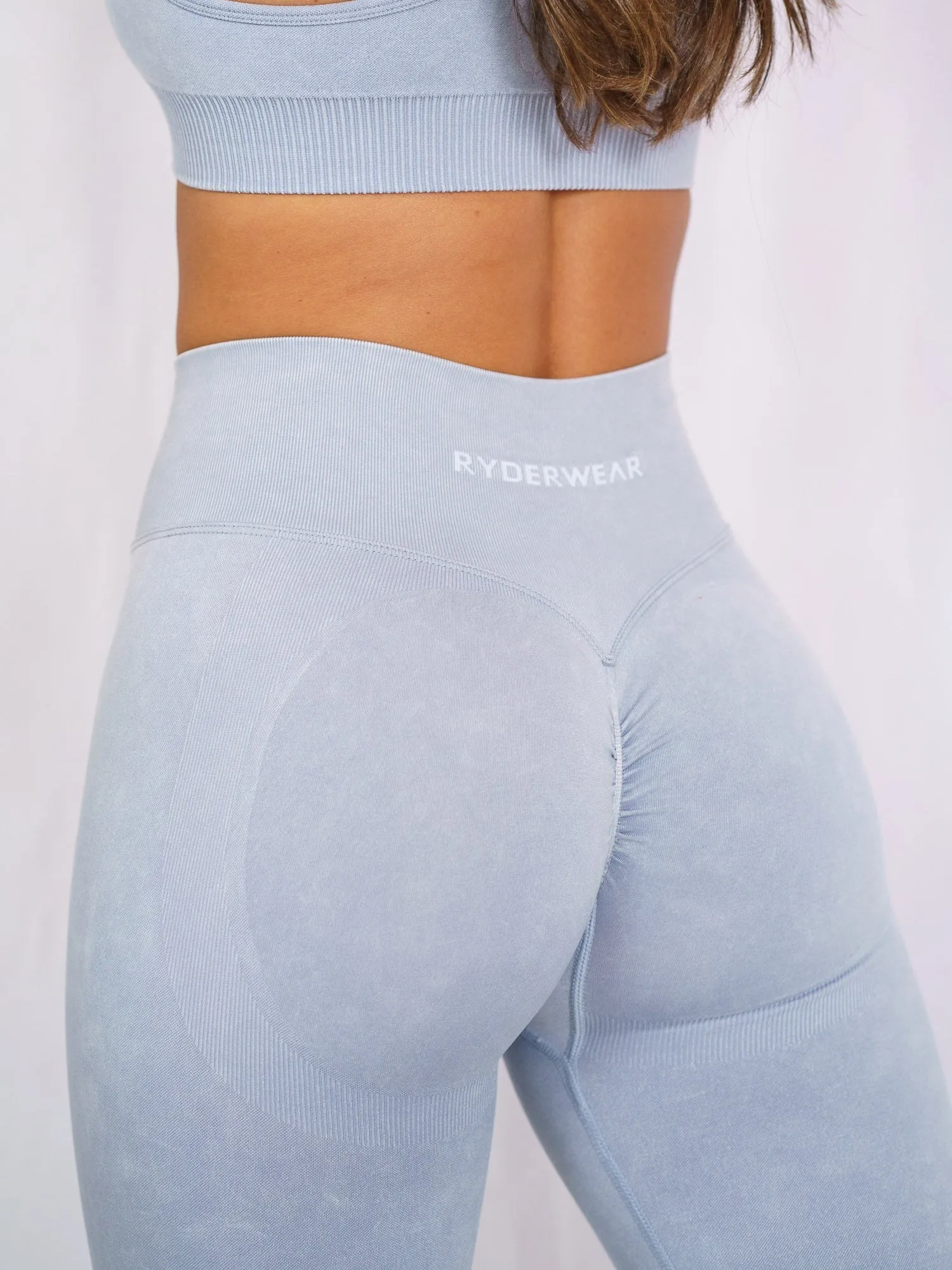 Stonewash Scrunch Seamless Leggings - Dusty Blue Stonewash Active Lifestyle Fade Resistant Body Shaping Beginner Level