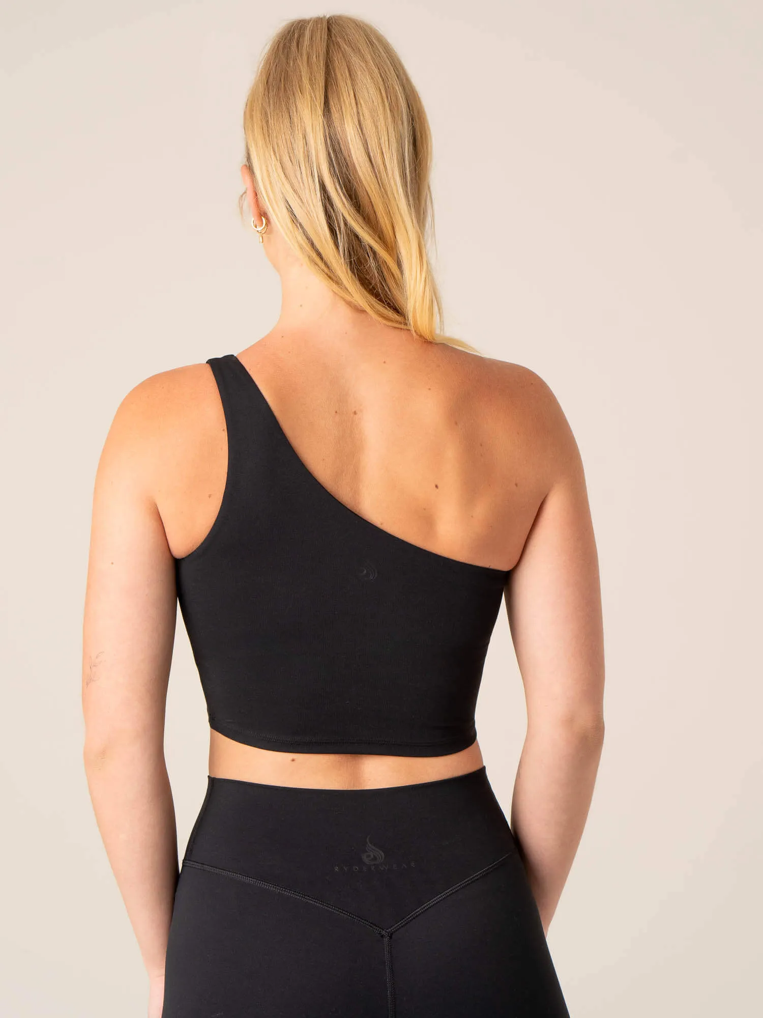 NKD One Shoulder Tank Bra - Black elastic waistband Seamless lining