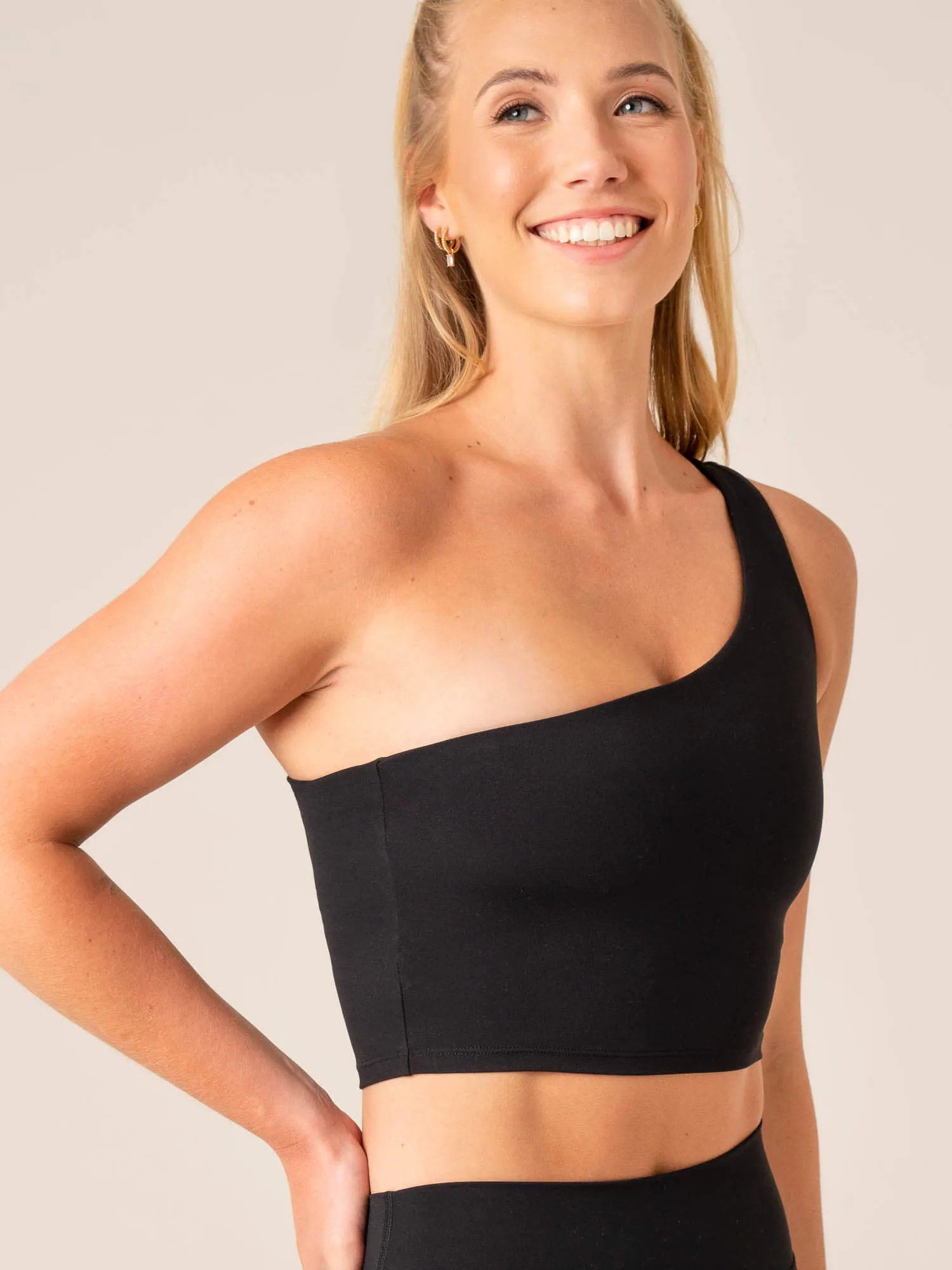 Supportive Design Organic NKD One Shoulder Tank Bra - Black