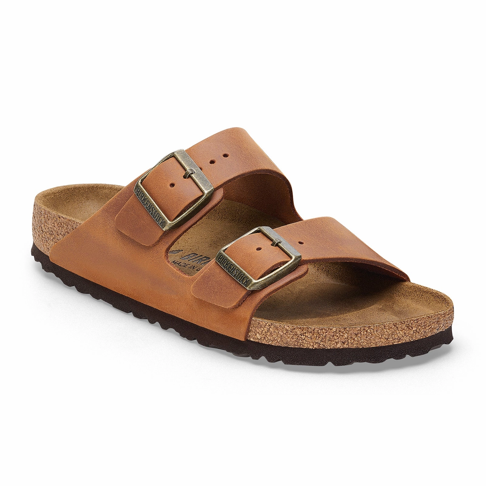 Clean Walk Birkenstock Arizona Slide Sandal (Men) - Cognac Oiled Leather