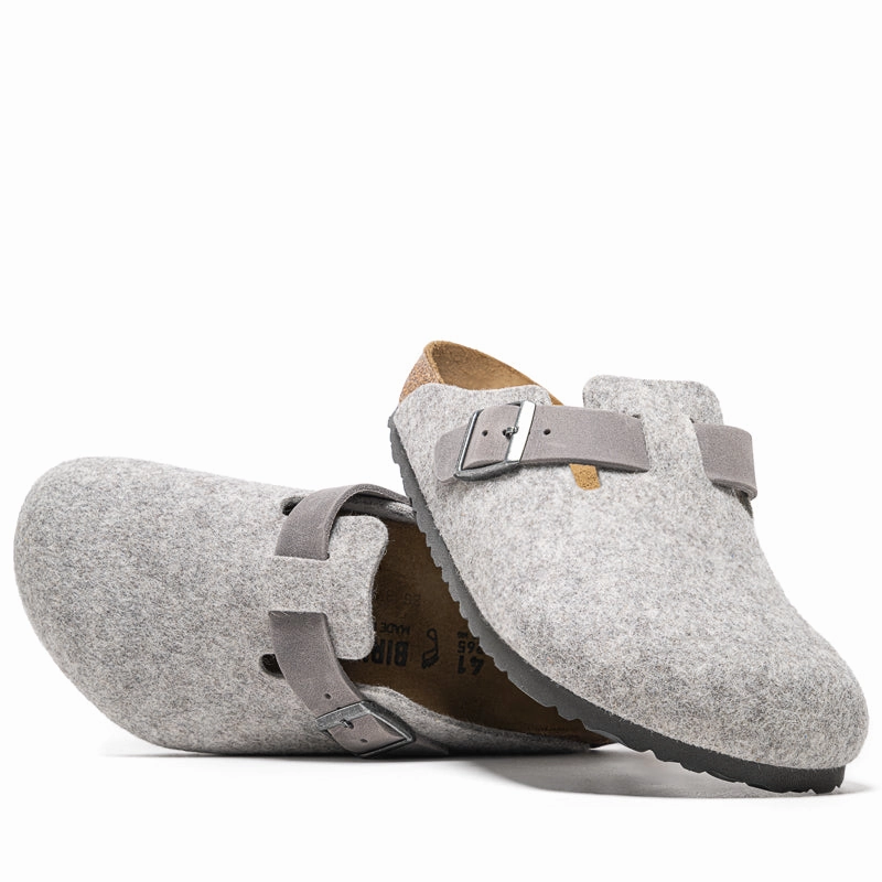 Relaxed Office Shoes Birkenstock Boston Wool Oiled Leather - Light Gray