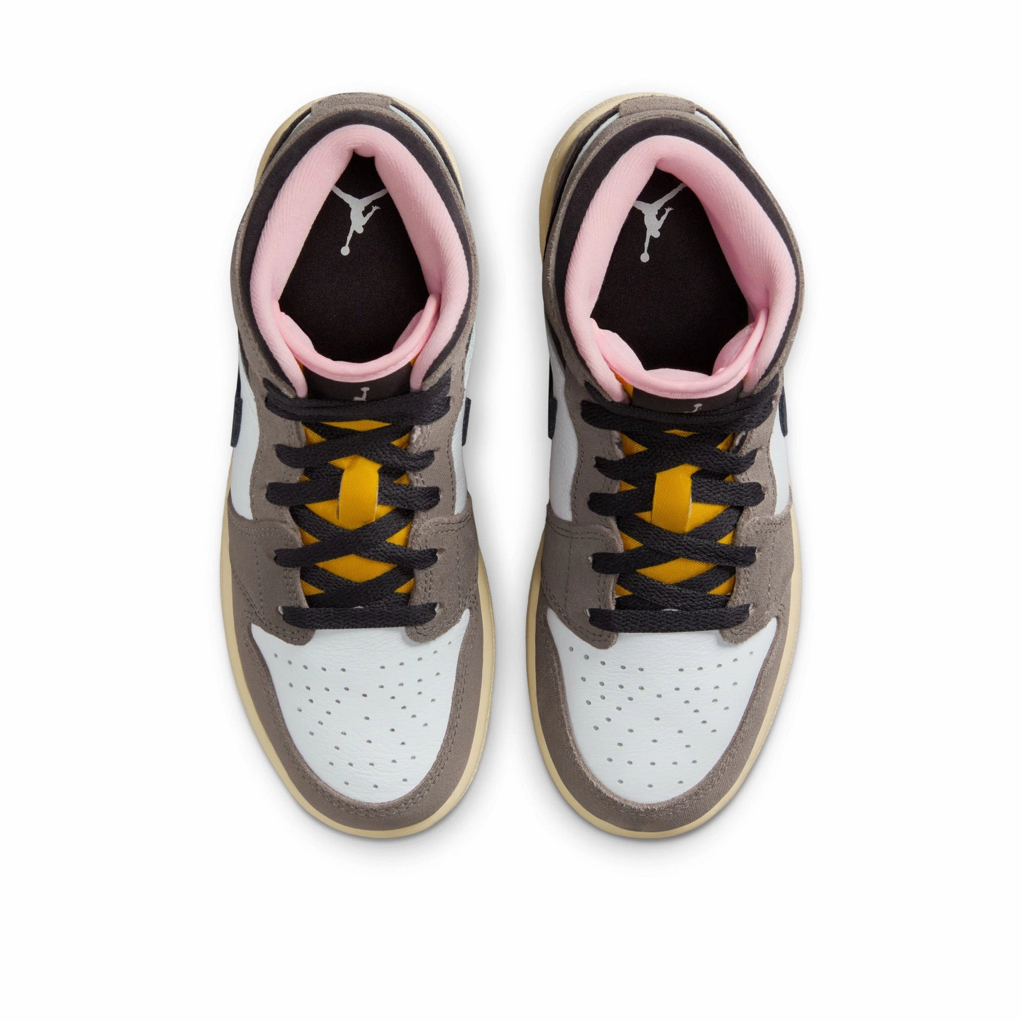 Air Jordan 1 Mid SE (GS) - White/Oil Grey Breathable Footwear True Steps